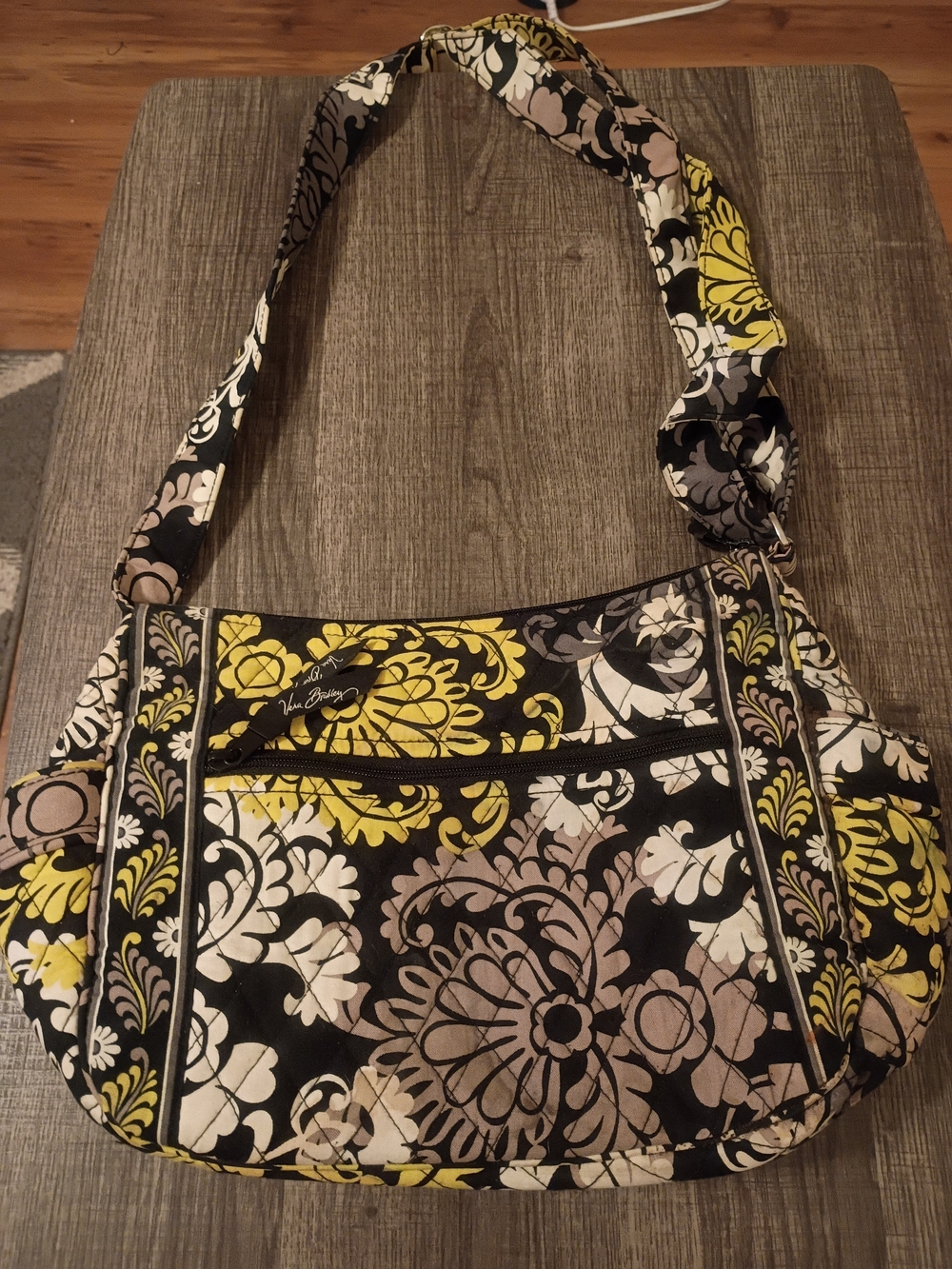 Vera Bradley Quilted Shoulder Bag in Black, Yellow & Cream Floral